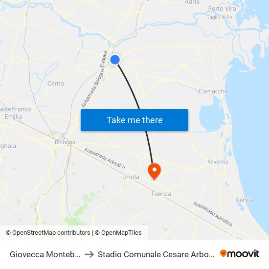 Giovecca Montebello to Stadio Comunale Cesare Arboscelli map
