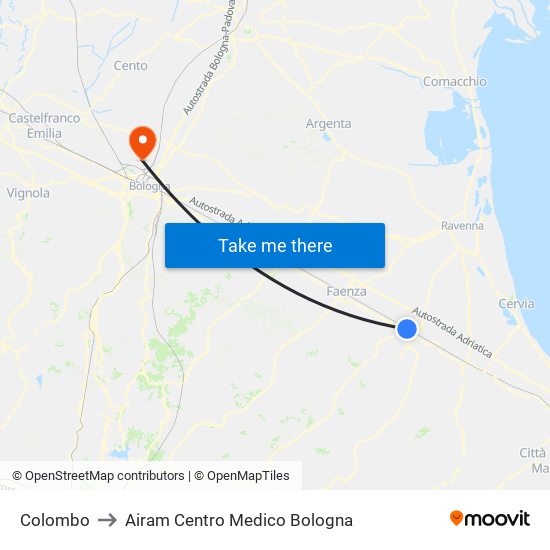 Colombo to Airam Centro Medico Bologna map