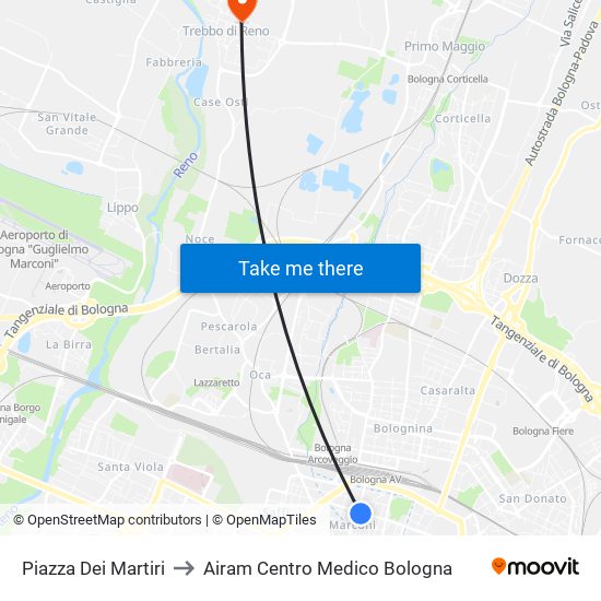 Piazza Dei Martiri to Airam Centro Medico Bologna map
