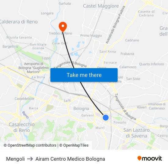 Mengoli to Airam Centro Medico Bologna map