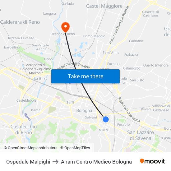 Ospedale Malpighi to Airam Centro Medico Bologna map