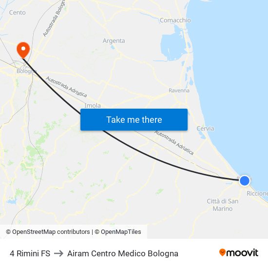 4 Rimini FS to Airam Centro Medico Bologna map