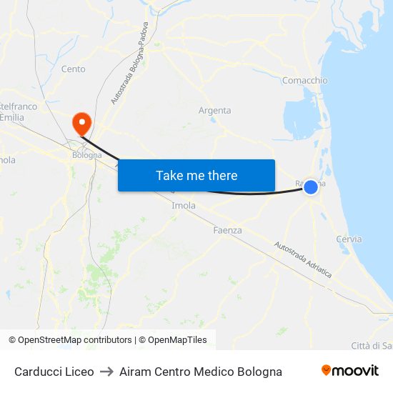 Carducci Liceo to Airam Centro Medico Bologna map