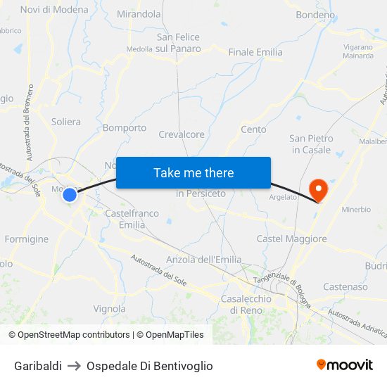 Garibaldi to Ospedale Di Bentivoglio map