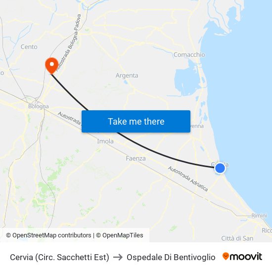 Cervia (Circ. Sacchetti Est) to Ospedale Di Bentivoglio map