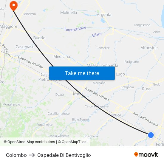 Colombo to Ospedale Di Bentivoglio map