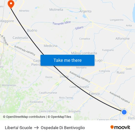 Liberta'-Scuole to Ospedale Di Bentivoglio map