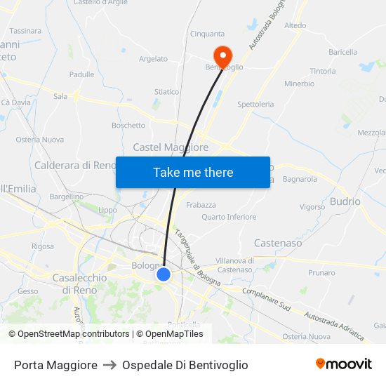 Porta Maggiore to Ospedale Di Bentivoglio map