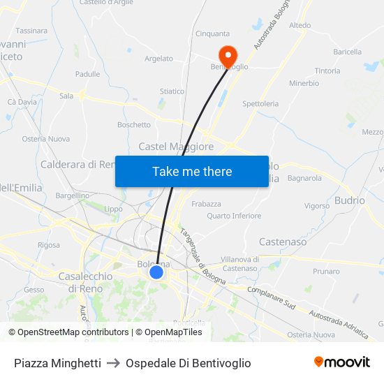 Piazza Minghetti to Ospedale Di Bentivoglio map