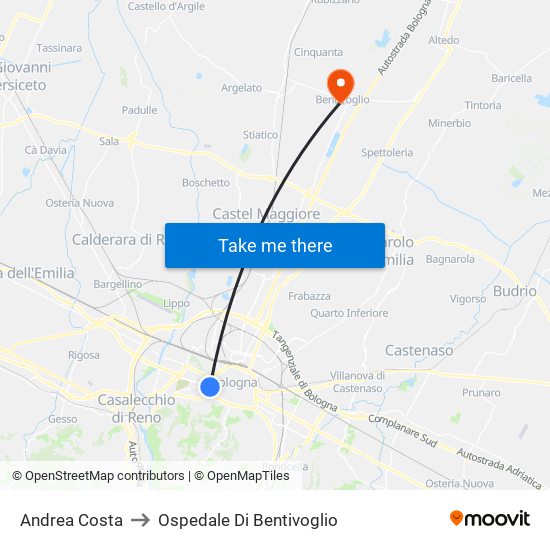Andrea Costa to Ospedale Di Bentivoglio map
