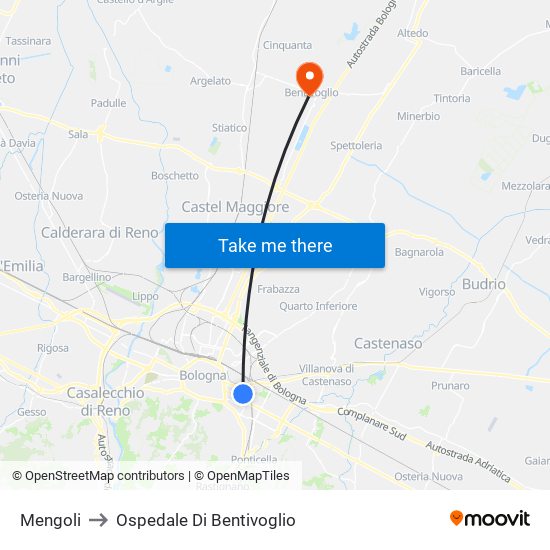 Mengoli to Ospedale Di Bentivoglio map