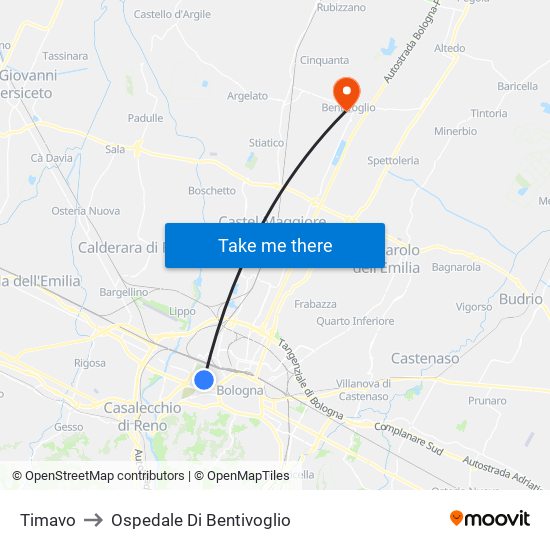 Timavo to Ospedale Di Bentivoglio map