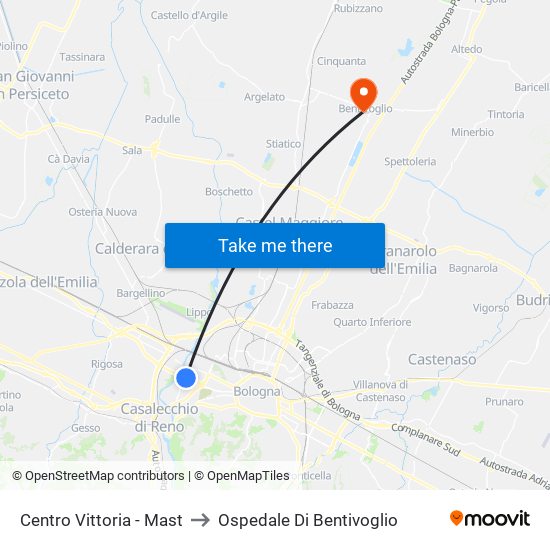 Centro Vittoria - Mast to Ospedale Di Bentivoglio map