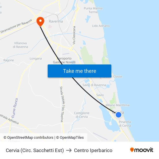 Cervia (Circ. Sacchetti Est) to Centro Iperbarico map