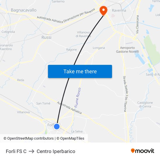 Forli FS C to Centro Iperbarico map