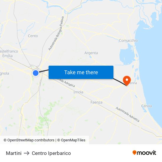 Martini to Centro Iperbarico map