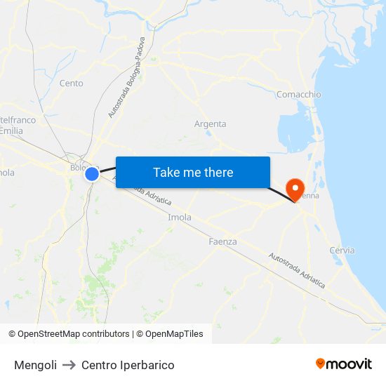 Mengoli to Centro Iperbarico map