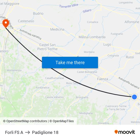 Forli FS A to Padiglione 18 map