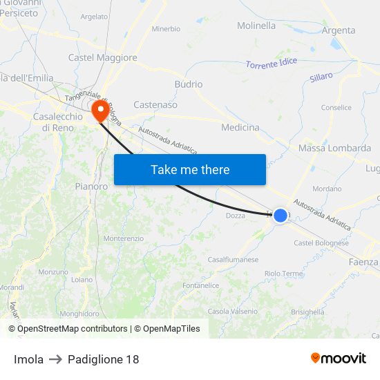 Imola to Padiglione 18 map
