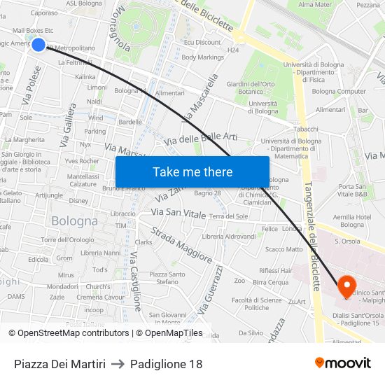 Piazza Dei Martiri to Padiglione 18 map