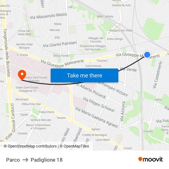 Parco to Padiglione 18 map