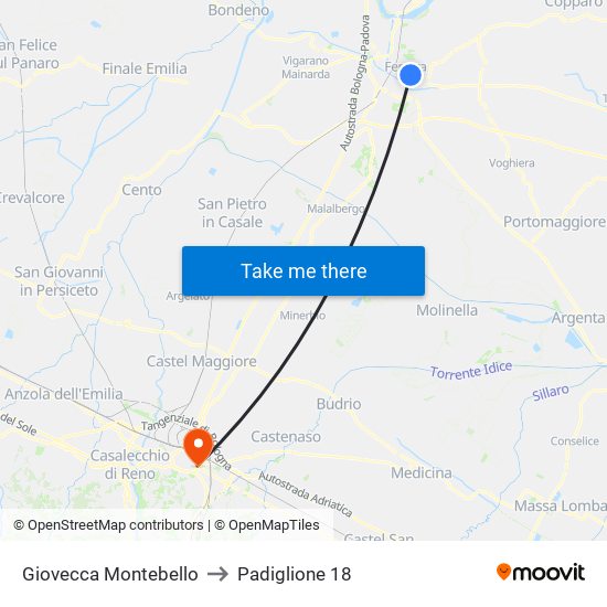 Giovecca Montebello to Padiglione 18 map