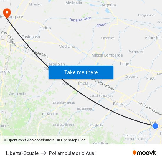 Liberta'-Scuole to Poliambulatorio Ausl map