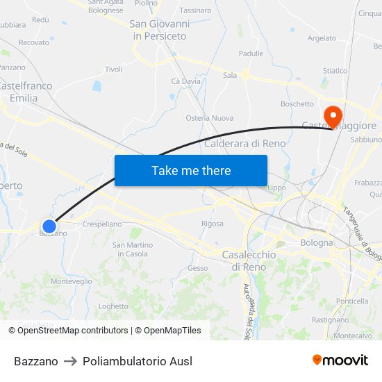 Bazzano to Poliambulatorio Ausl map