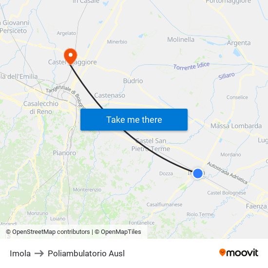 Imola to Poliambulatorio Ausl map