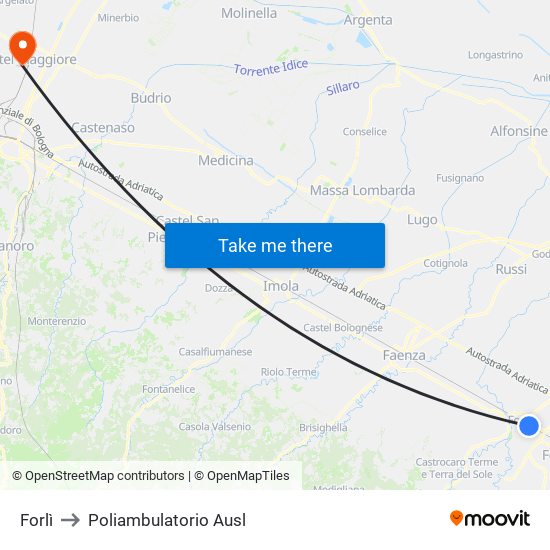 Forlì to Poliambulatorio Ausl map