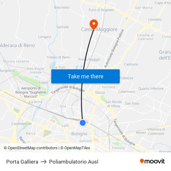 Porta Galliera to Poliambulatorio Ausl map