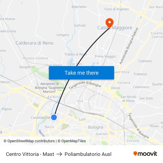 Centro Vittoria - Mast to Poliambulatorio Ausl map