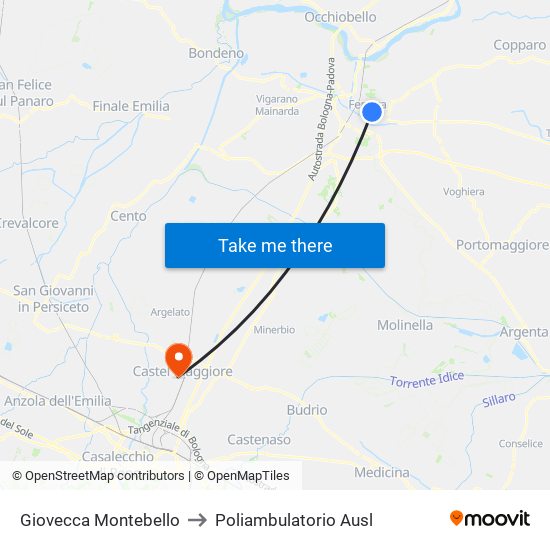 Giovecca Montebello to Poliambulatorio Ausl map