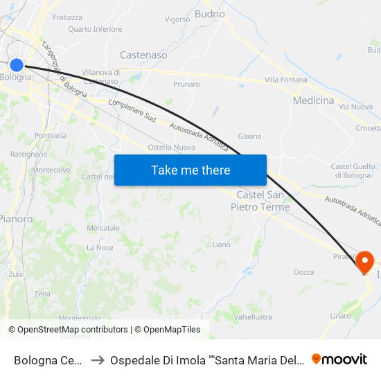 Bologna Centrale to Ospedale Di Imola ""Santa Maria Della Scaletta"" map