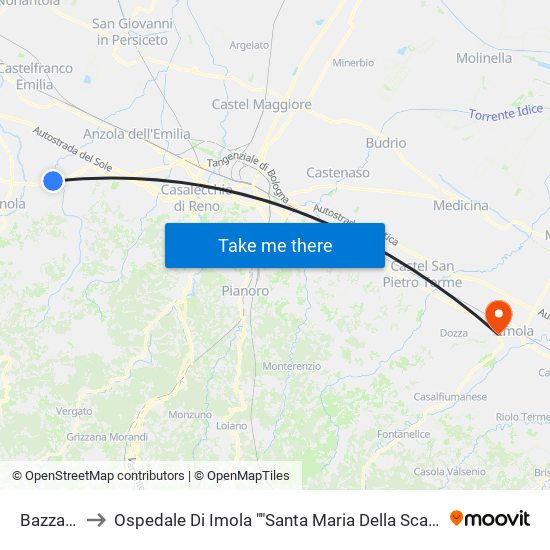 Bazzano to Ospedale Di Imola ""Santa Maria Della Scaletta"" map