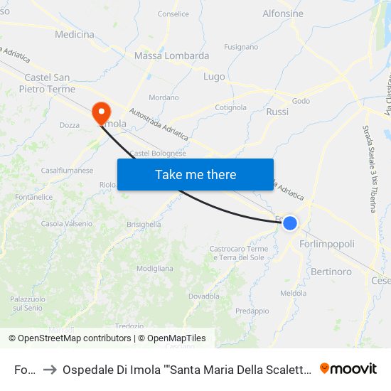 Forlì to Ospedale Di Imola ""Santa Maria Della Scaletta"" map