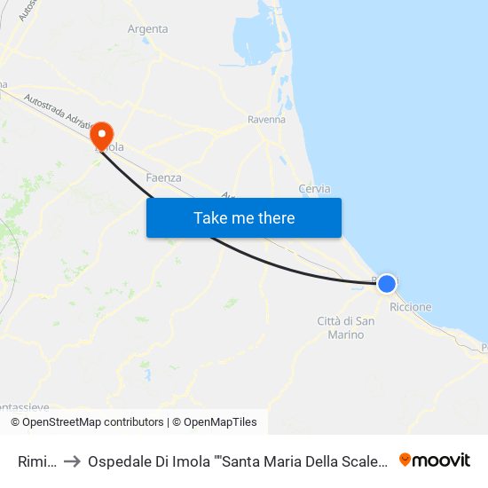 Rimini to Ospedale Di Imola ""Santa Maria Della Scaletta"" map