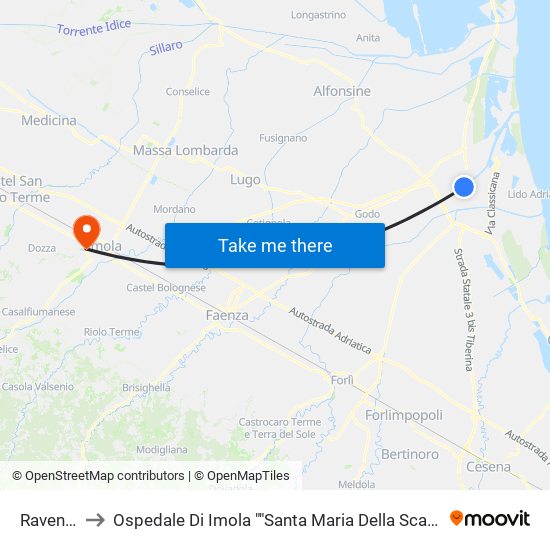 Ravenna to Ospedale Di Imola ""Santa Maria Della Scaletta"" map