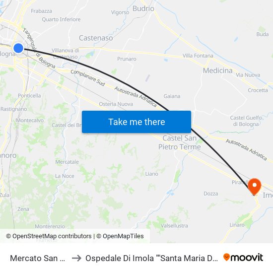 Mercato San Donato to Ospedale Di Imola ""Santa Maria Della Scaletta"" map