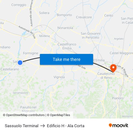 Sassuolo Terminal to Edificio H - Ala Corta map