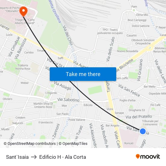 Sant`Isaia to Edificio H - Ala Corta map