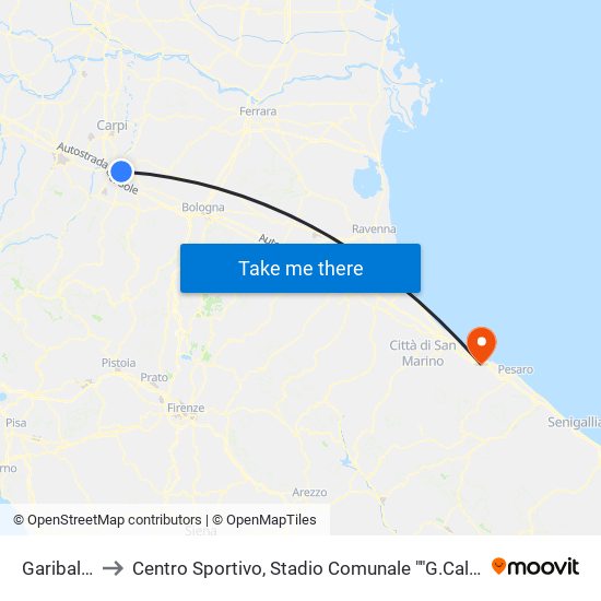 Garibaldi to Centro Sportivo, Stadio Comunale ""G.Calbi"" map