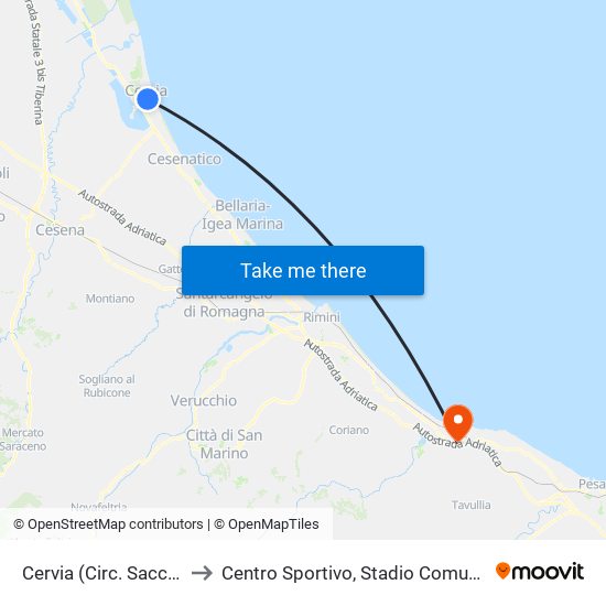 Cervia (Circ. Sacchetti Est) to Centro Sportivo, Stadio Comunale ""G.Calbi"" map