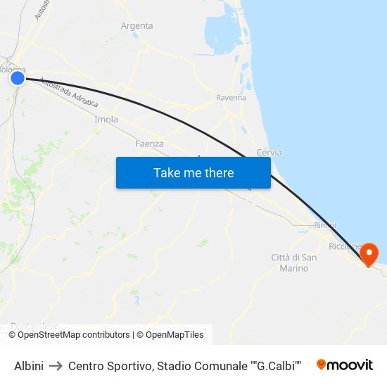 Albini to Centro Sportivo, Stadio Comunale ""G.Calbi"" map