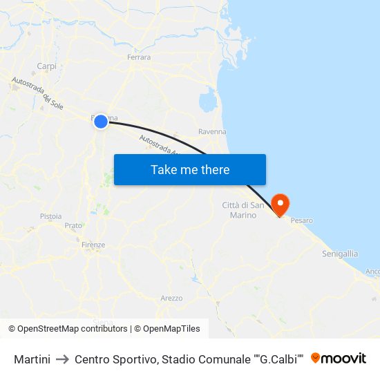 Martini to Centro Sportivo, Stadio Comunale ""G.Calbi"" map