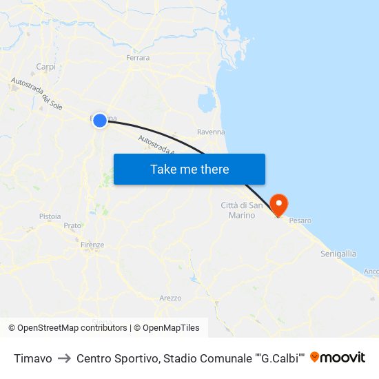 Timavo to Centro Sportivo, Stadio Comunale ""G.Calbi"" map