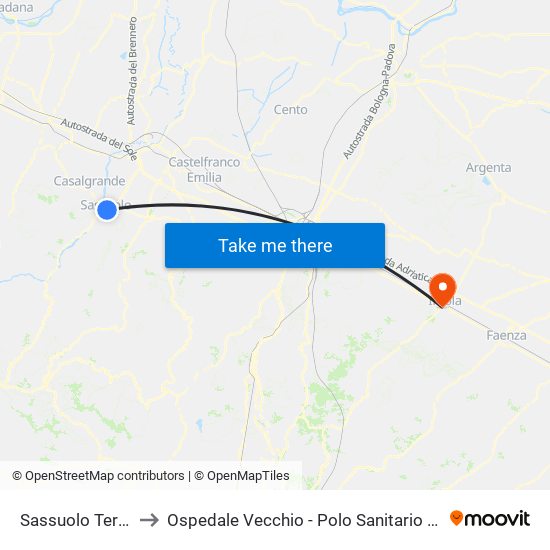 Sassuolo Terminal to Ospedale Vecchio - Polo Sanitario Territoriale map