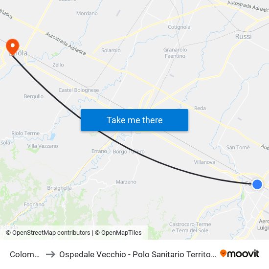 Colombo to Ospedale Vecchio - Polo Sanitario Territoriale map
