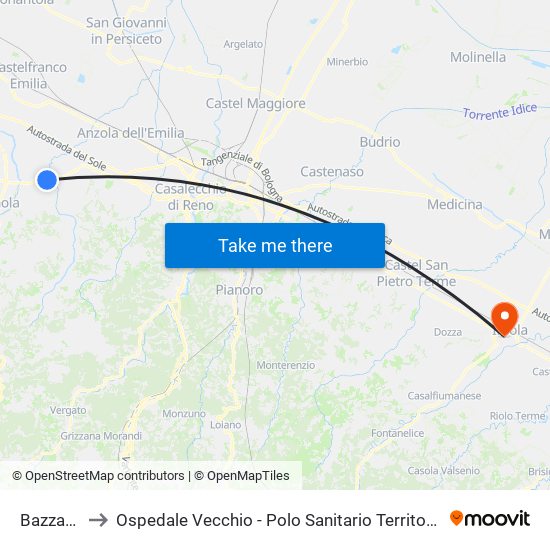 Bazzano to Ospedale Vecchio - Polo Sanitario Territoriale map