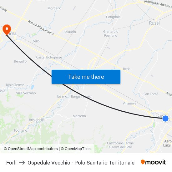 Forlì to Ospedale Vecchio - Polo Sanitario Territoriale map